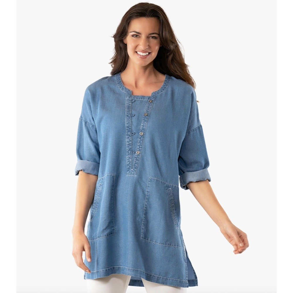 Stella Carakasi Heatwave Tunic in Soft Tencel Denim Oversized Dress Blue XL